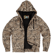 Microfleece Zip Hoodie | Classic Brown Leopard Print Camo Colors