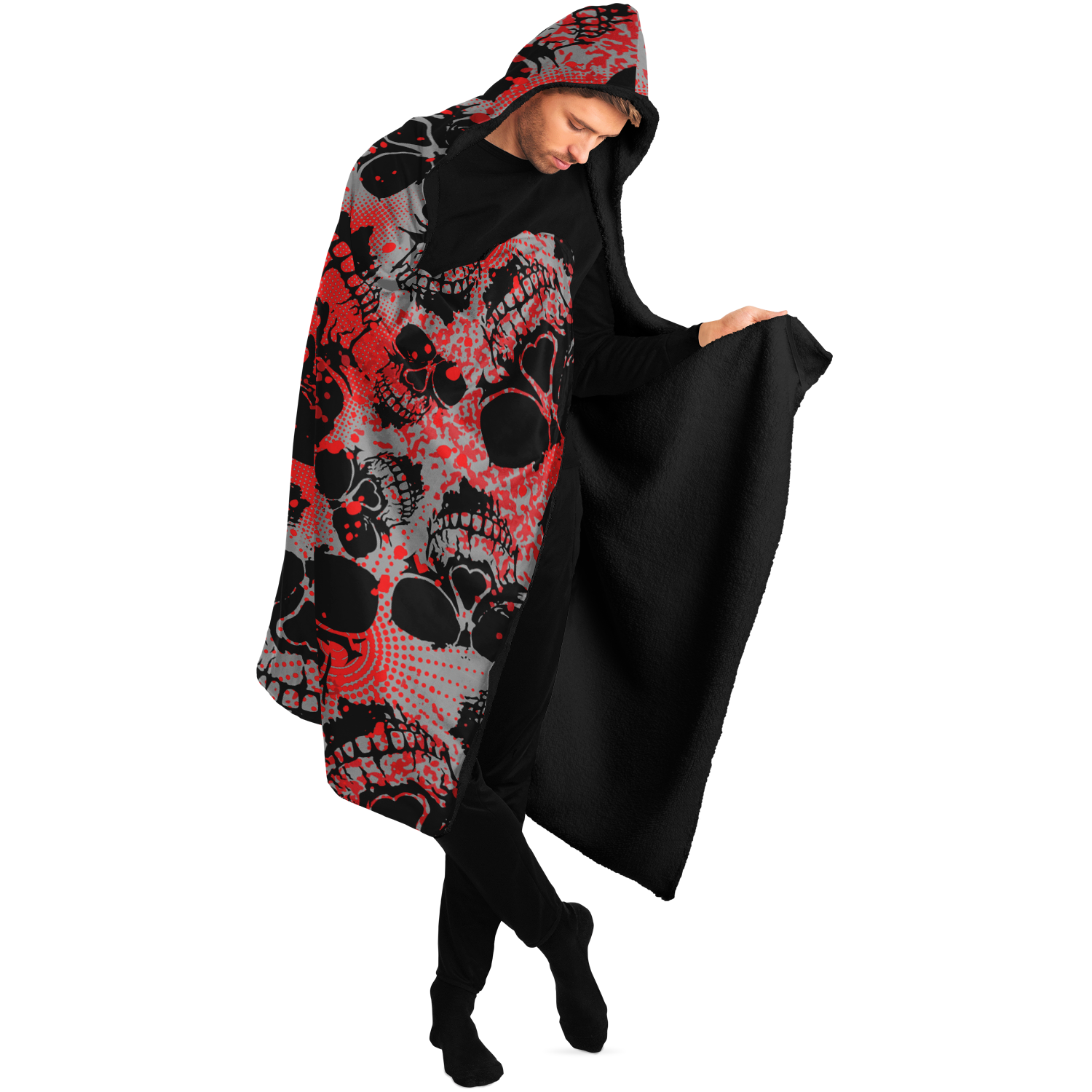 Blanket Hoodie | Red Skulls Camo Print | Microfleece Lining | Camo Colors
