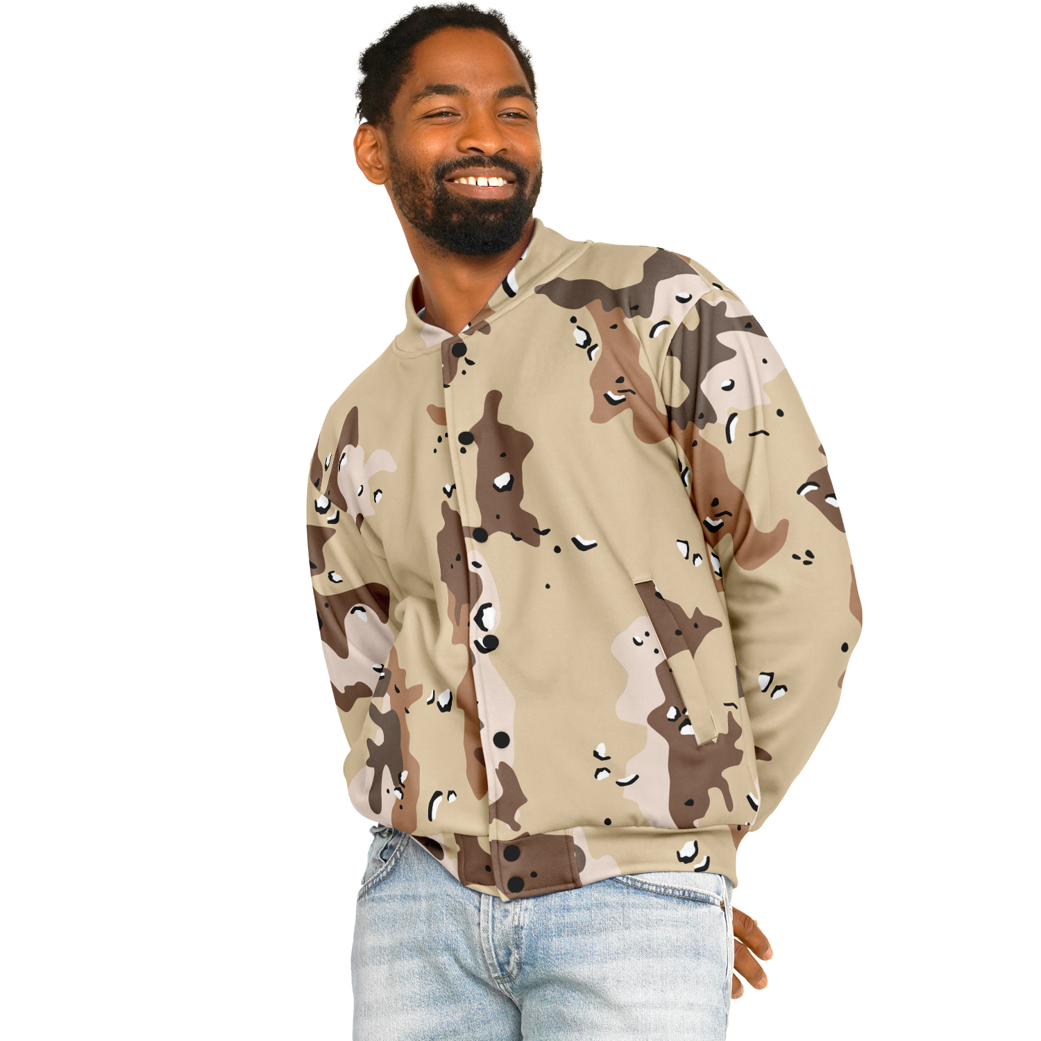 Brown Baseball Jacket in Marines Military Camo Print Camo Colors