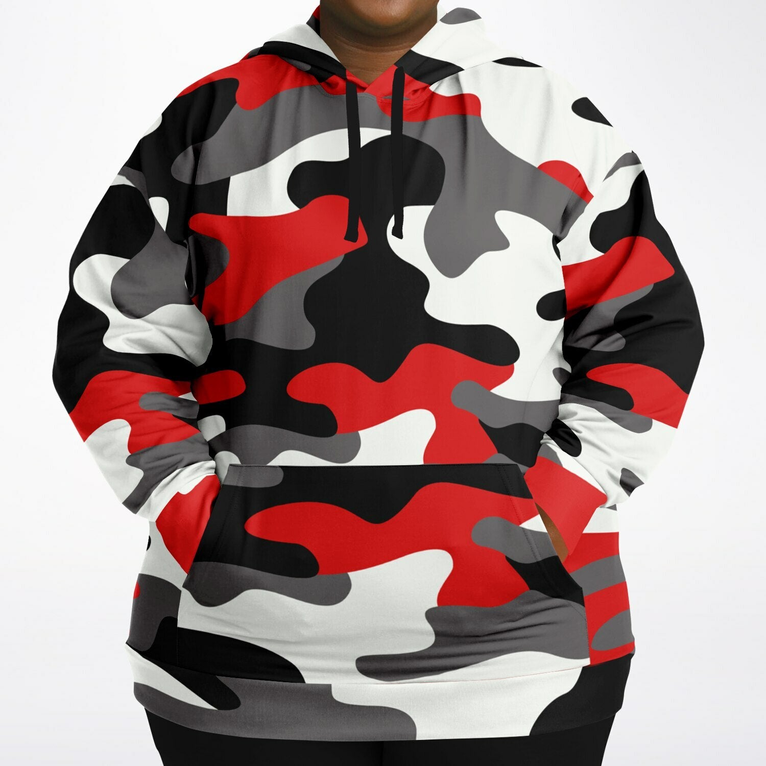 Plus-size Camo Hoodie in Red, Black and White Camouflage Print | Camo Colors