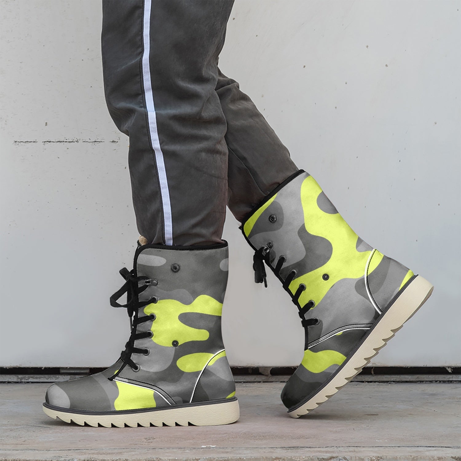 Camo Boots | Yellow, Black, & Gray Cotton-Pad Fur Lining Camo Colors