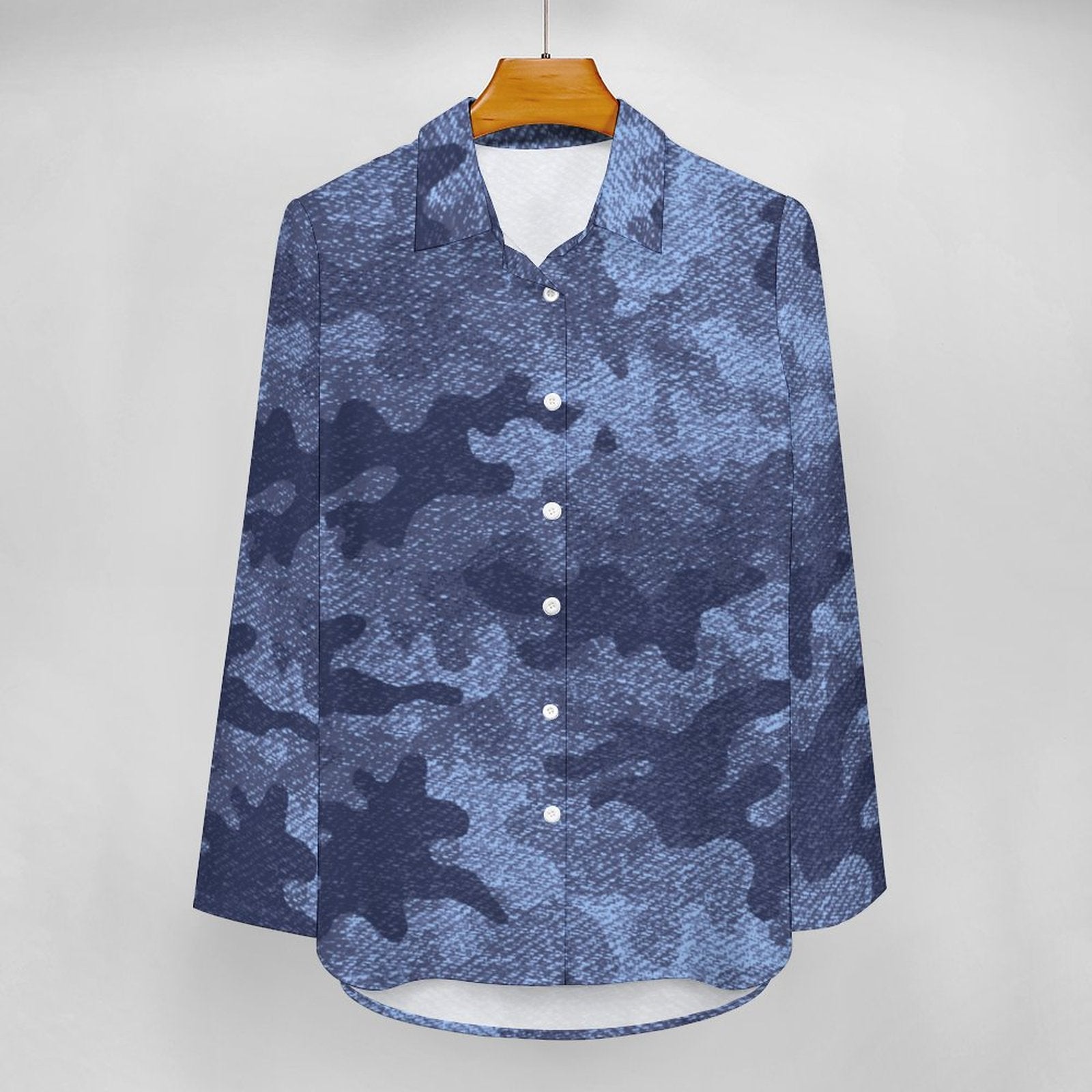 Women's Button-Up Camo Shirt | Denim Blue Tones Camo Colors