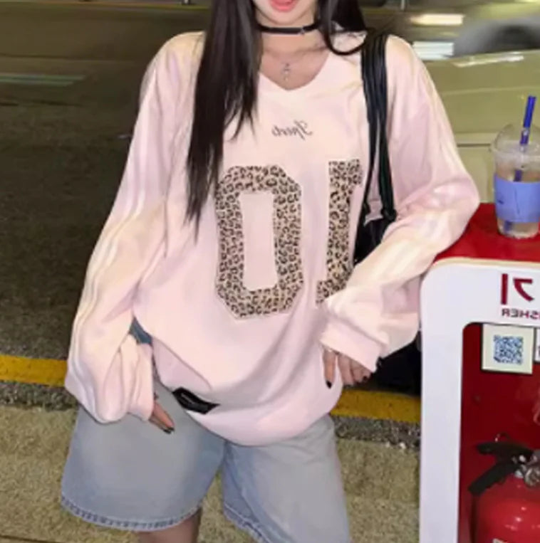 Leopard Print Retro Letter Sweater Camo Colors