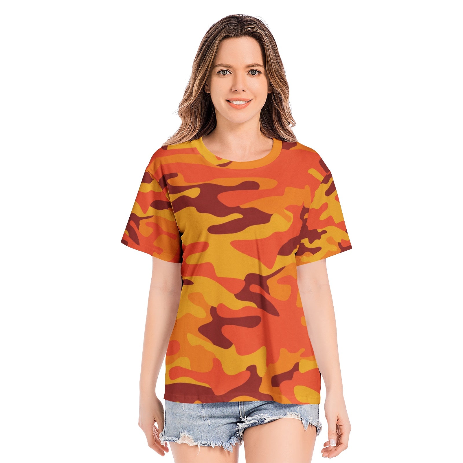 Camo T-shirt | Cotton | Unisex | Orange & Red Camouflage Camo Colors