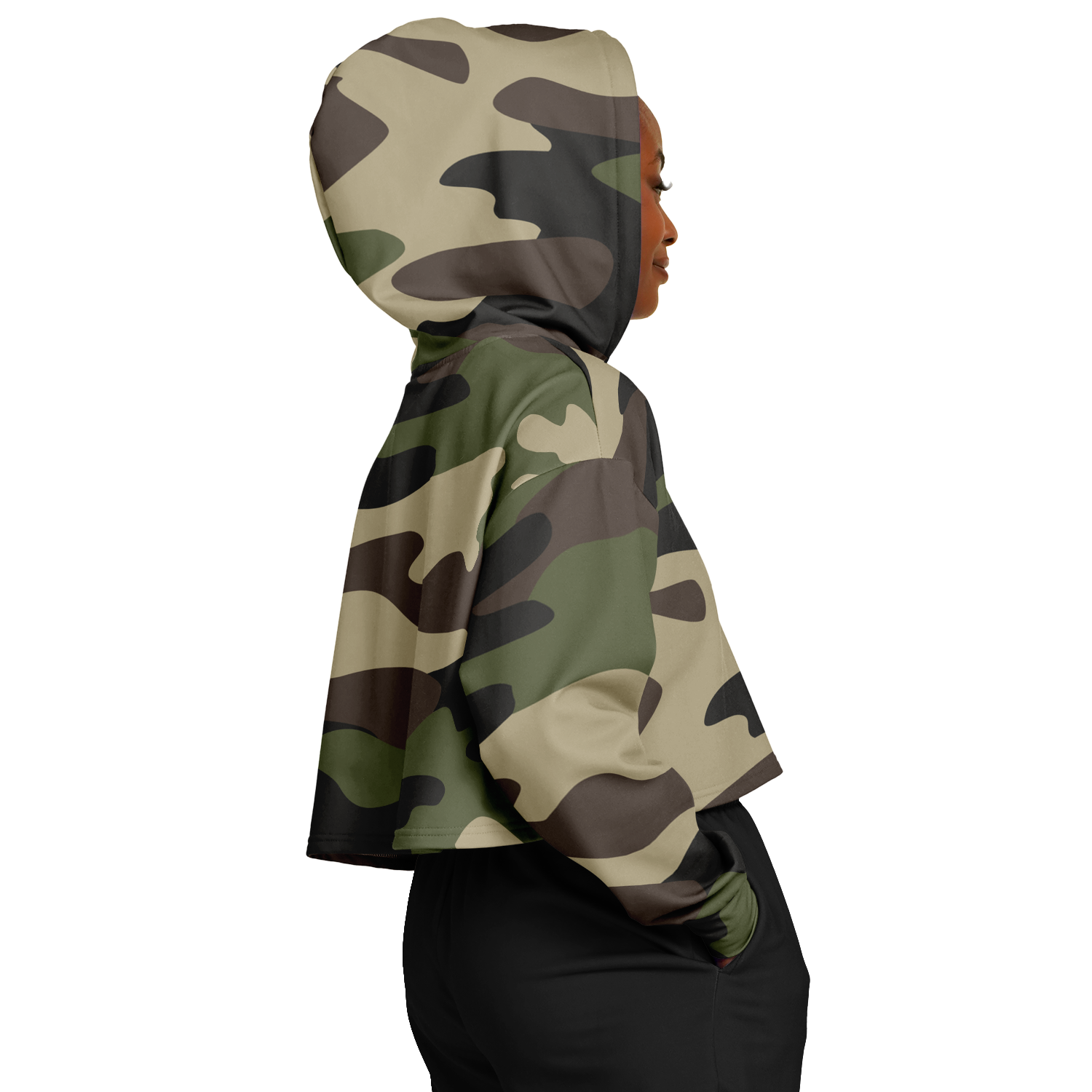 Cropped Hoodie For Women | Classic Green Camo Camo Colors
