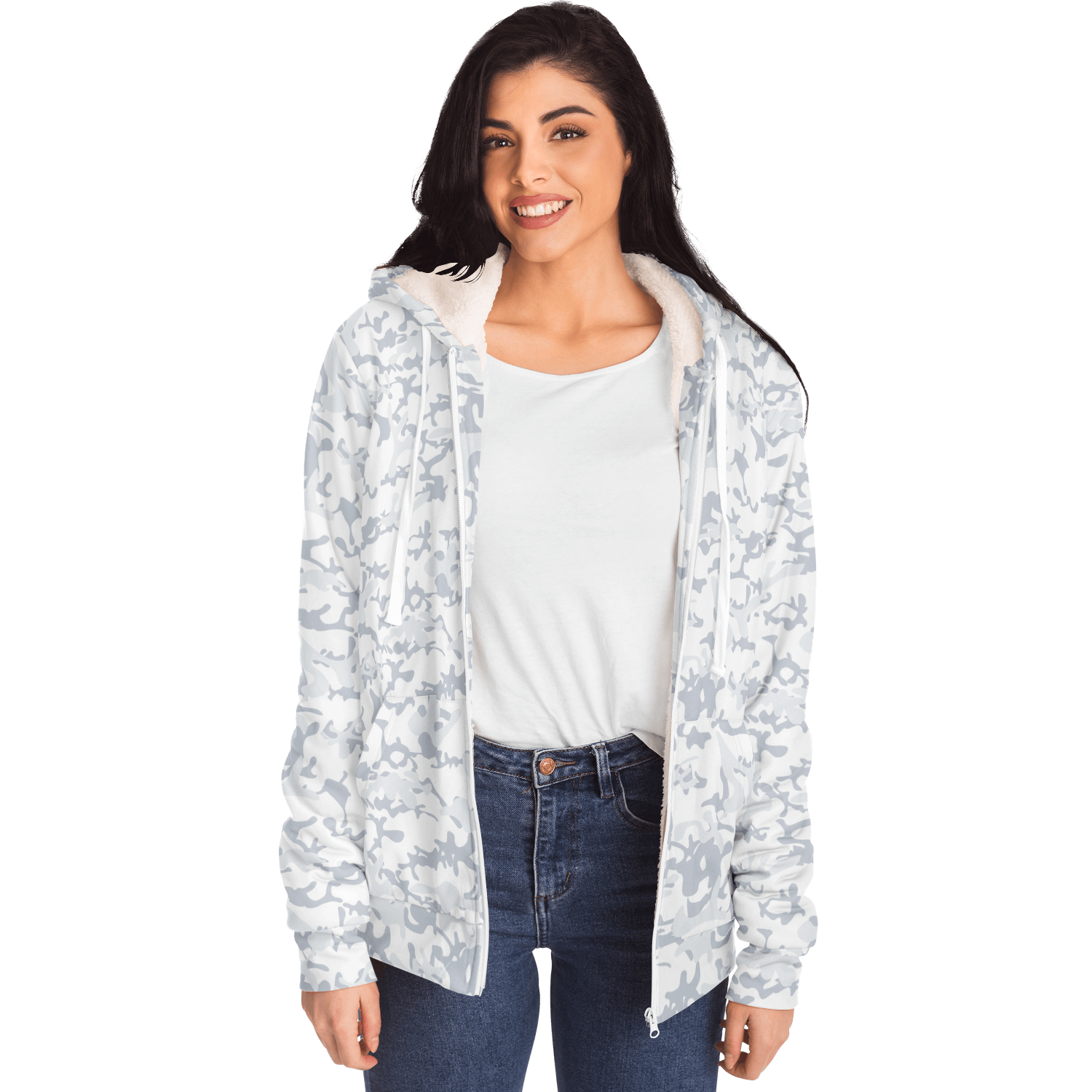 Microfleece Zip Hoodie | Army Snow Camouflage Camo Colors