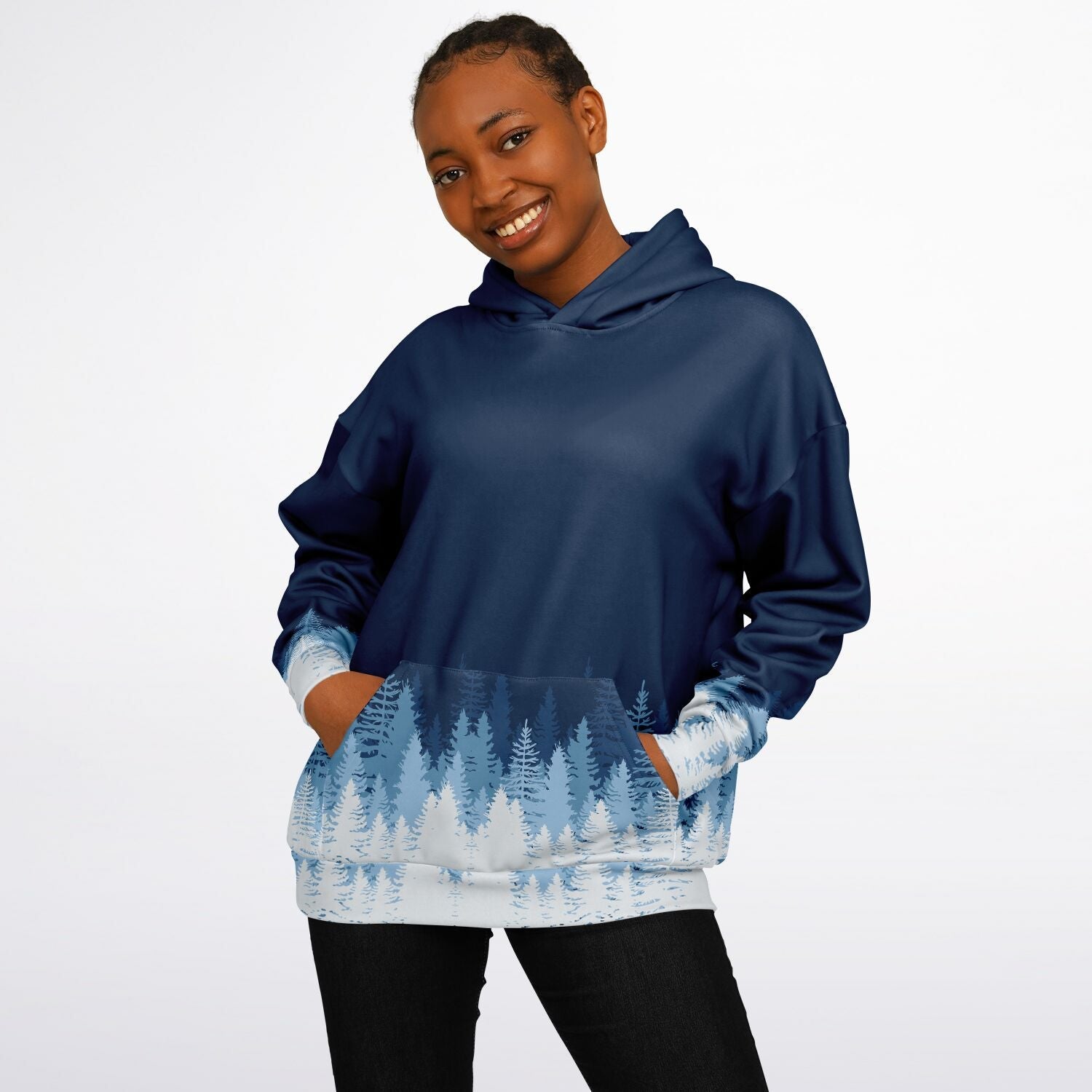 Heavyweight Oversized Hoodie | Blue & White Winter Forest | Camo Colors