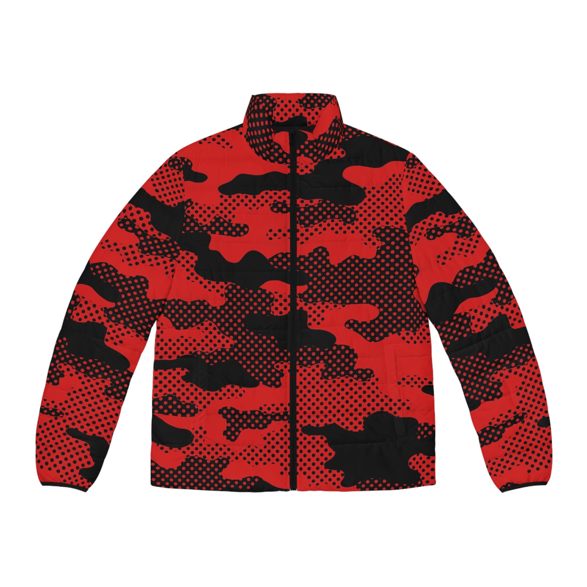Red Camo Puffer Jacket For Men | Pixel Camouflage Camo Colors