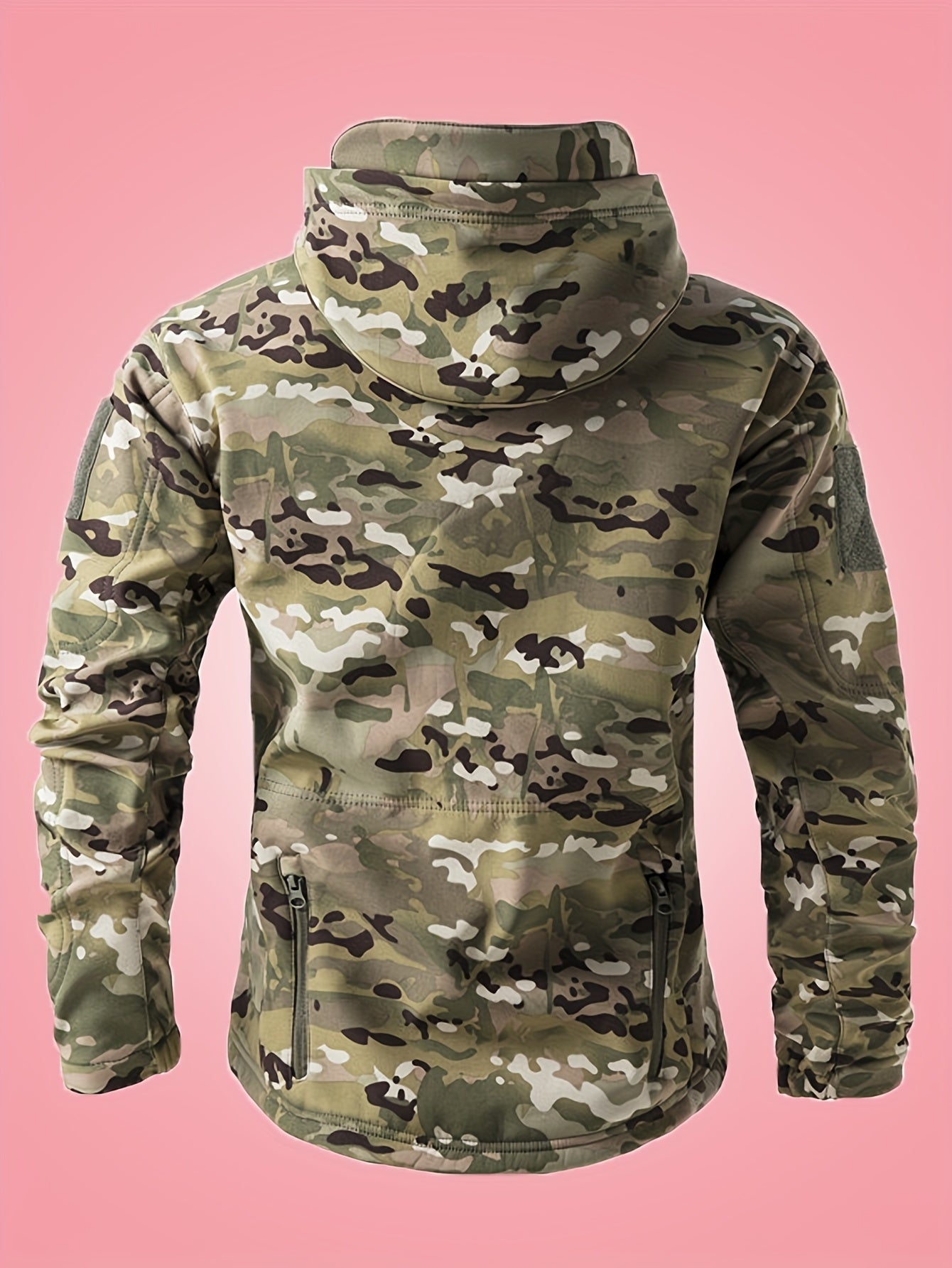 Men's Military Camo Jacket | Hooded Windbreaker with Zippered Pockets, Removable Hood Camo Colors