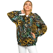 Baseball Jacket in Yellow and Blue Leopard Print Camo Colors