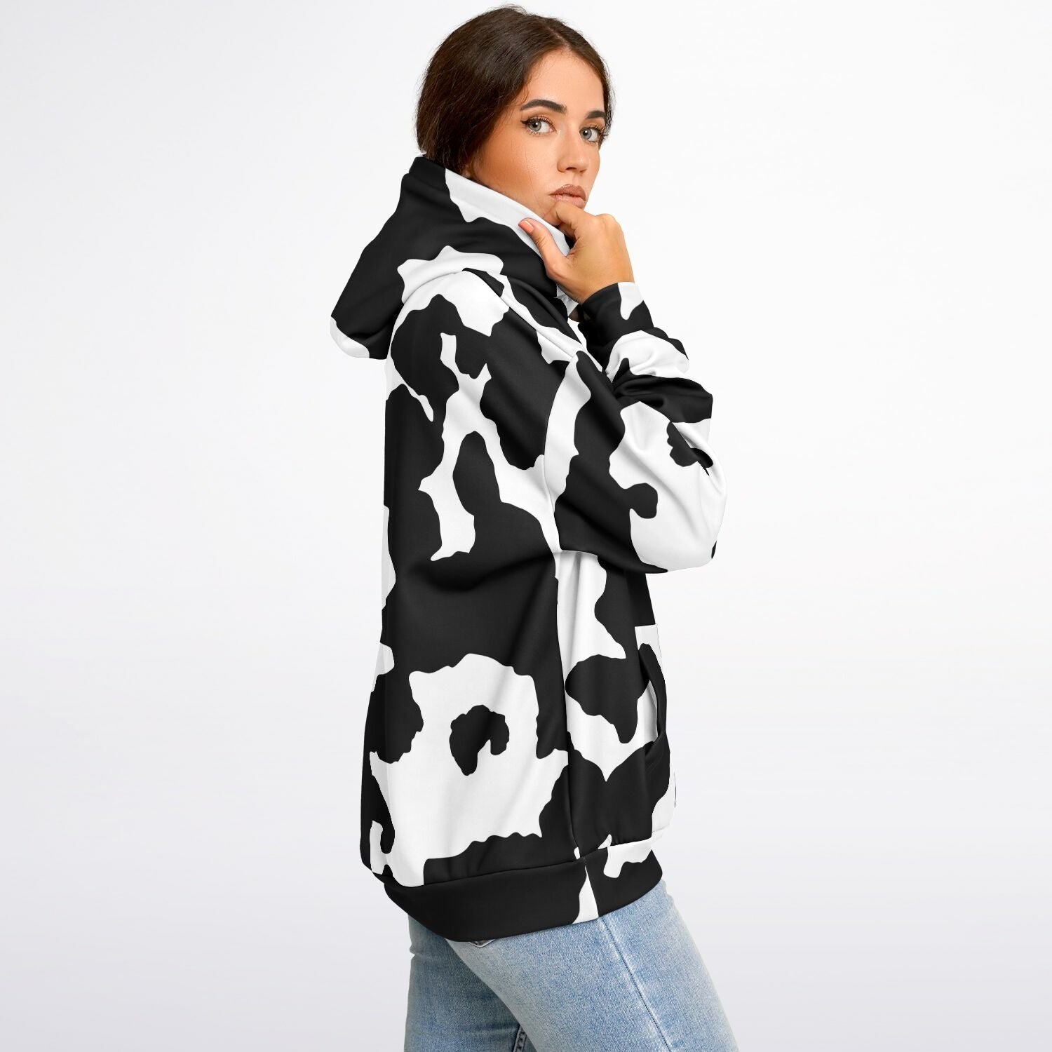 Oversized Hoodie in Black and White Cow Print | Camo Colors