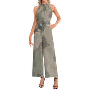 Camo Jumpsuit | Belted Halter Neck | Dirty Brown Camo Colors