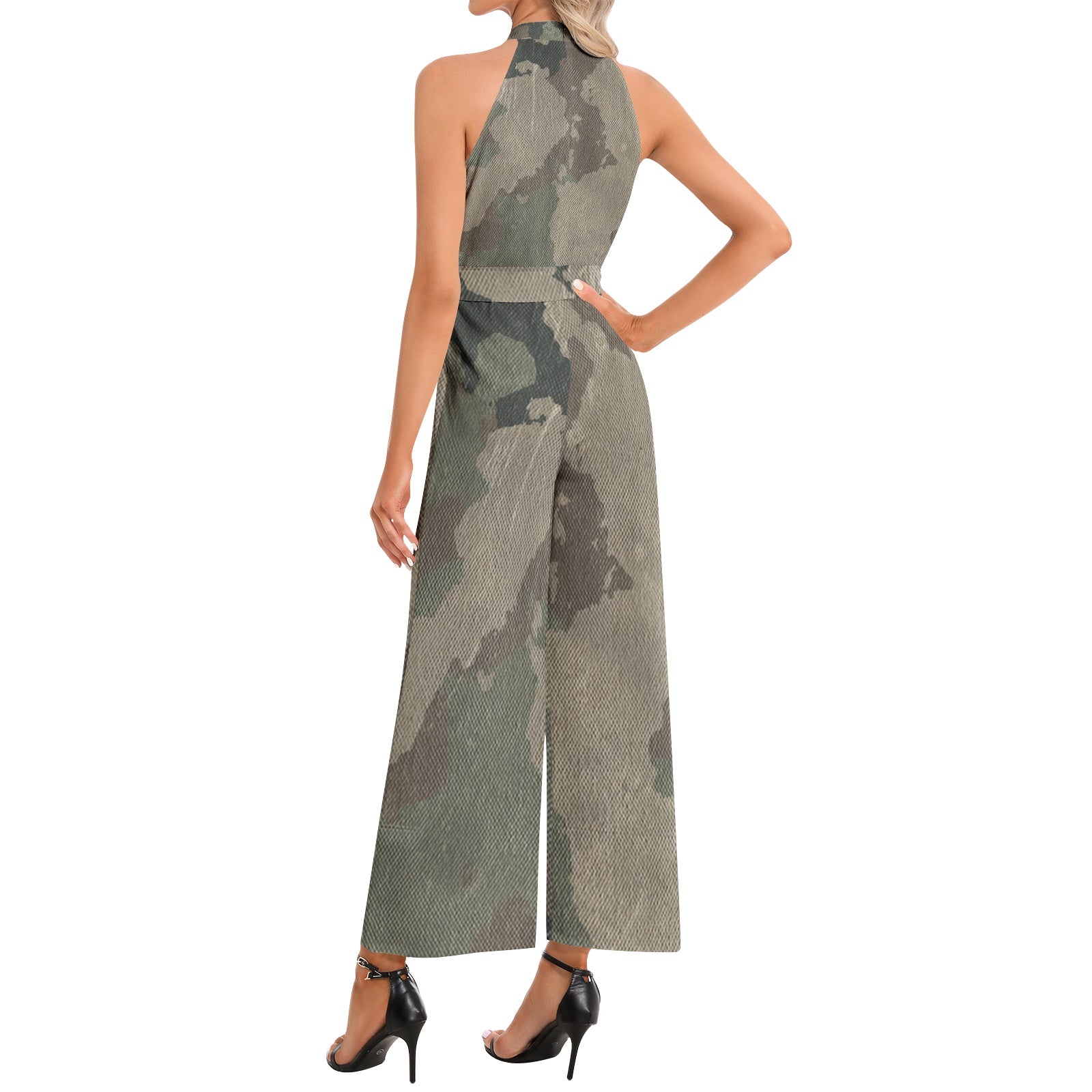 Camo Jumpsuit | Belted Halter Neck | Dirty Brown Camo Colors