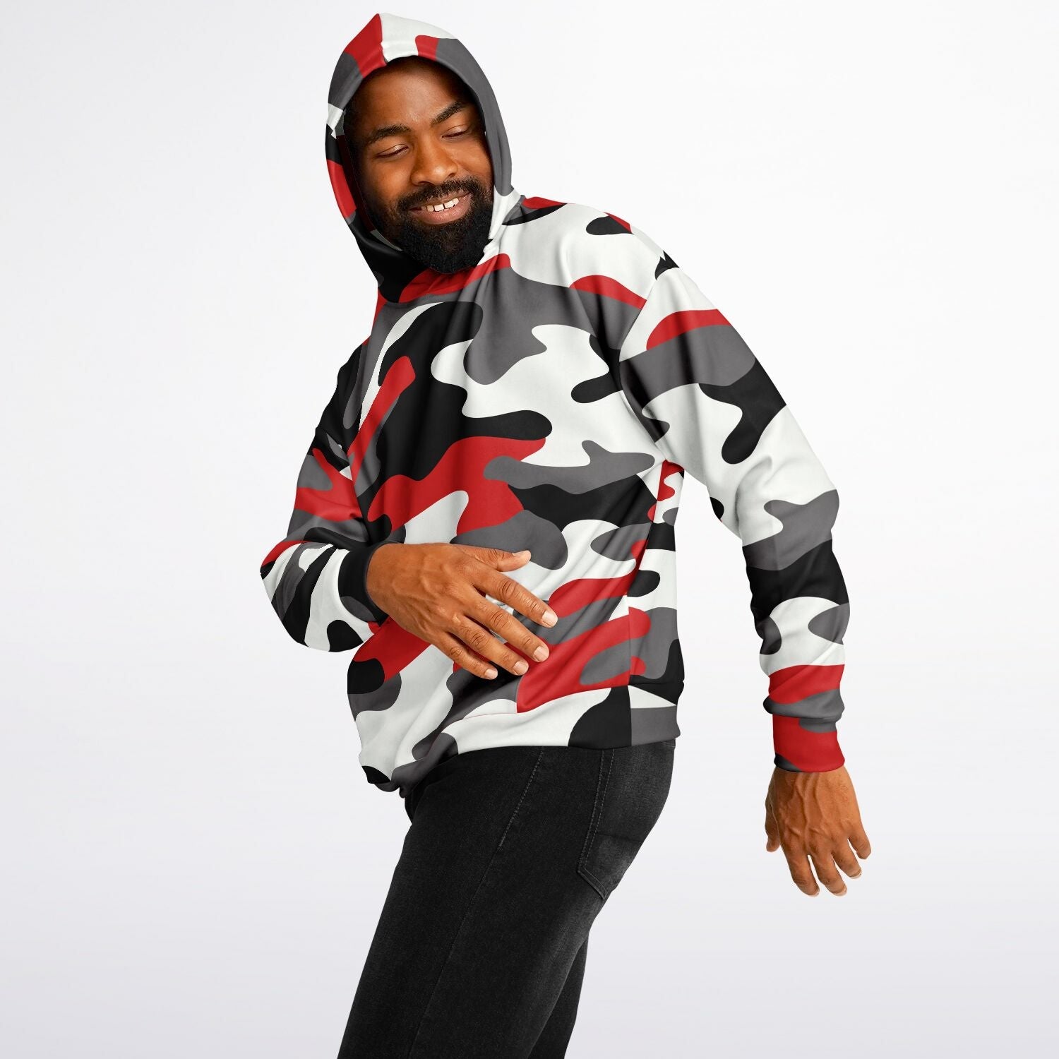 Oversized Hoodie in Red, Black, and White Camo Print | Camo Colors