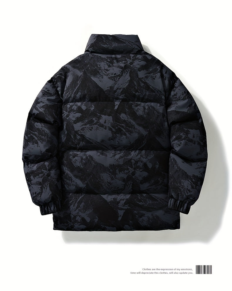 Men's Camo Hooded Puffer Jacket with Zip-Up Front Camo Colors