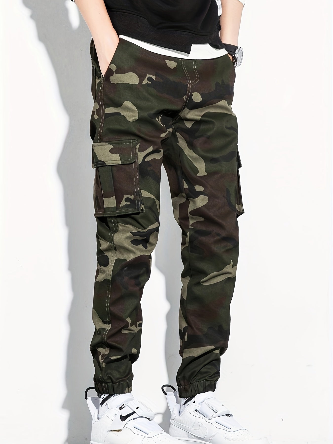 Men's Camo Cargo Cropped Pants With Multi Pockets | Vintage Style Camo Colors
