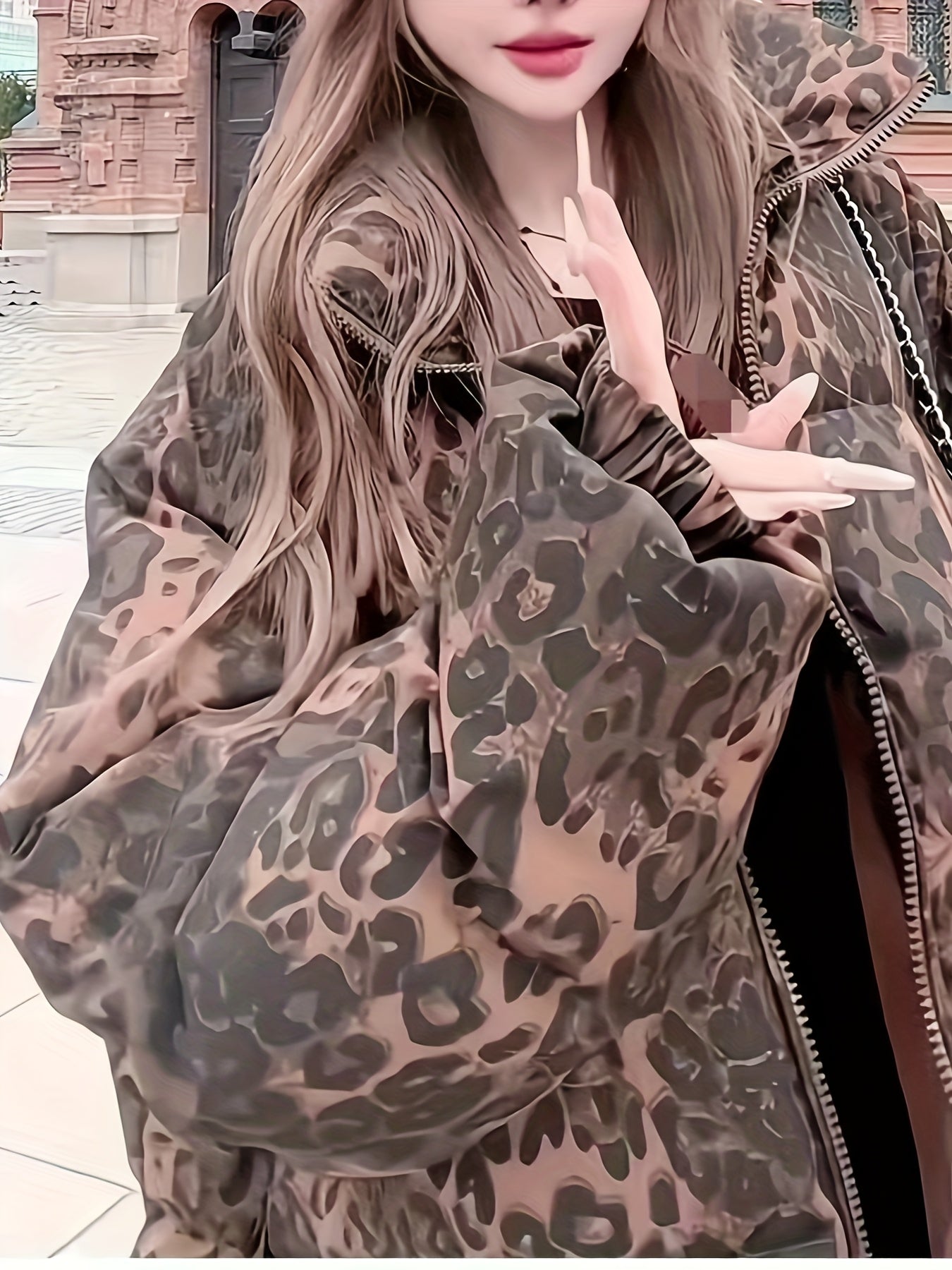 Women's Leopard Print Winter Coat with Pockets | Camo Colors
