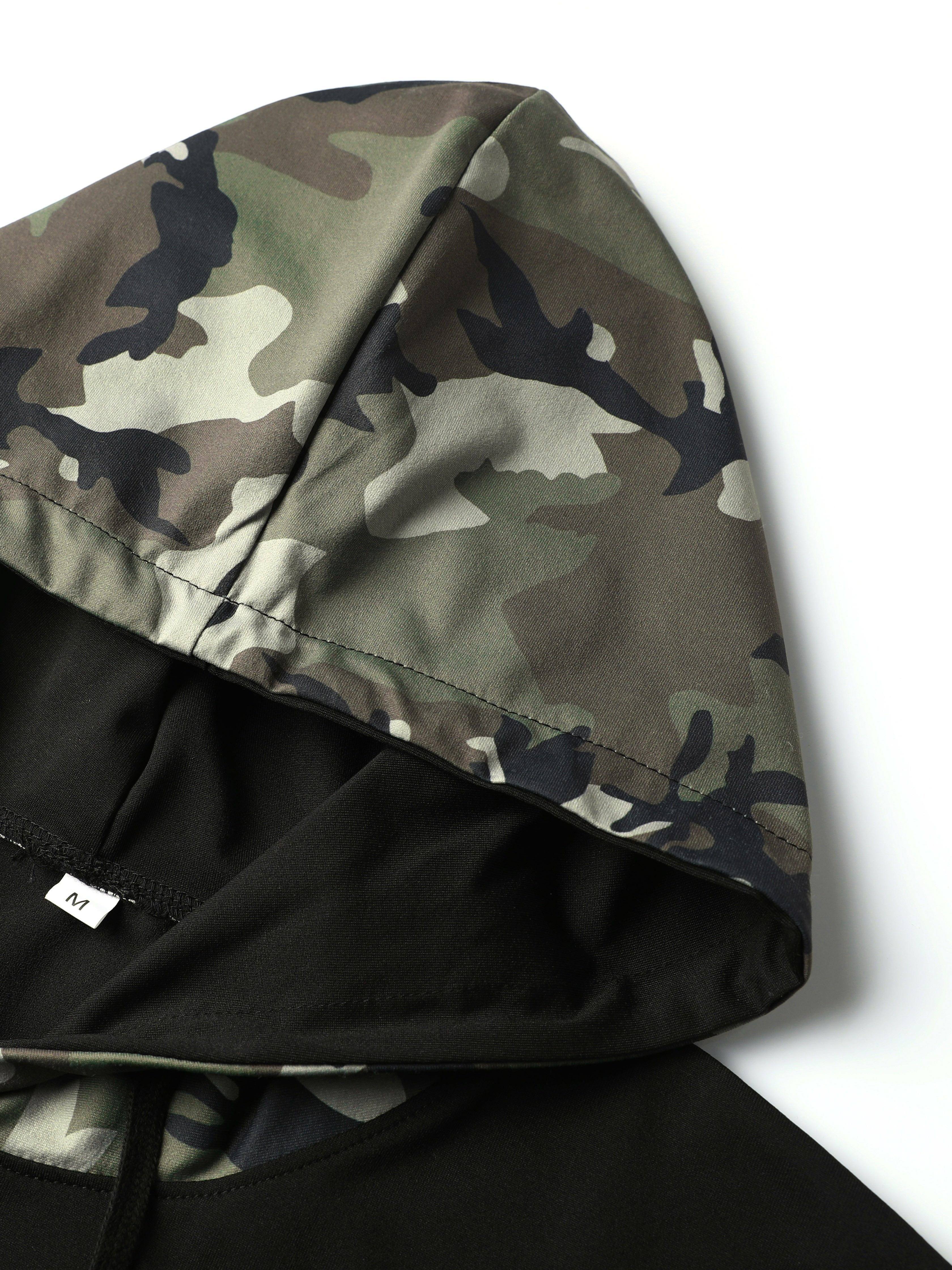 Men's Camo Hooded Short Sleeve Sweatshirt With A Zippered Kangaroo Pocket Camo Colors