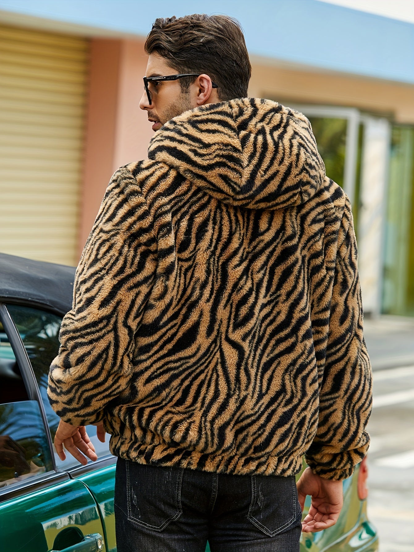 RELISH NOLESS Men's Leopard Print Faux Fur Hooded Jacket | Camo Colors