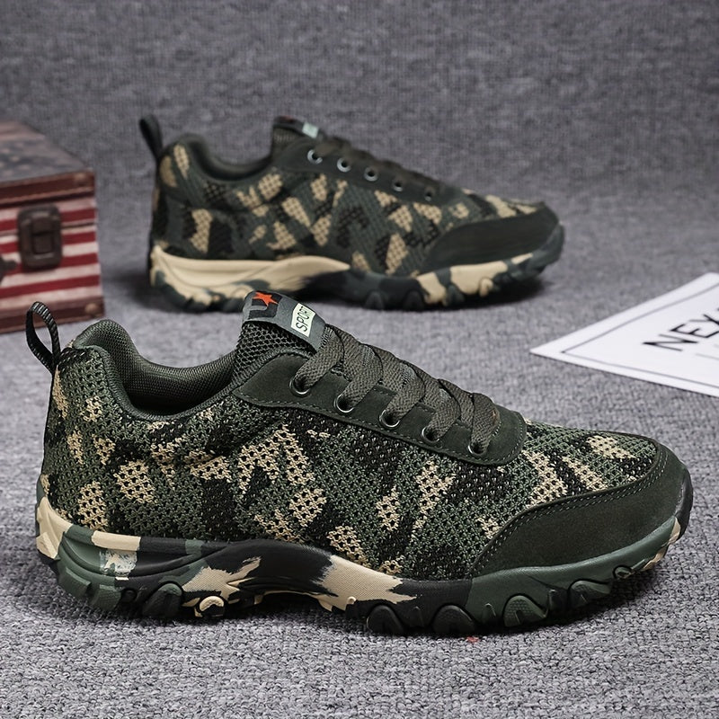 Men's Camouflage Lace-Up Sneakers, Non-Slip and Durable Camo Colors