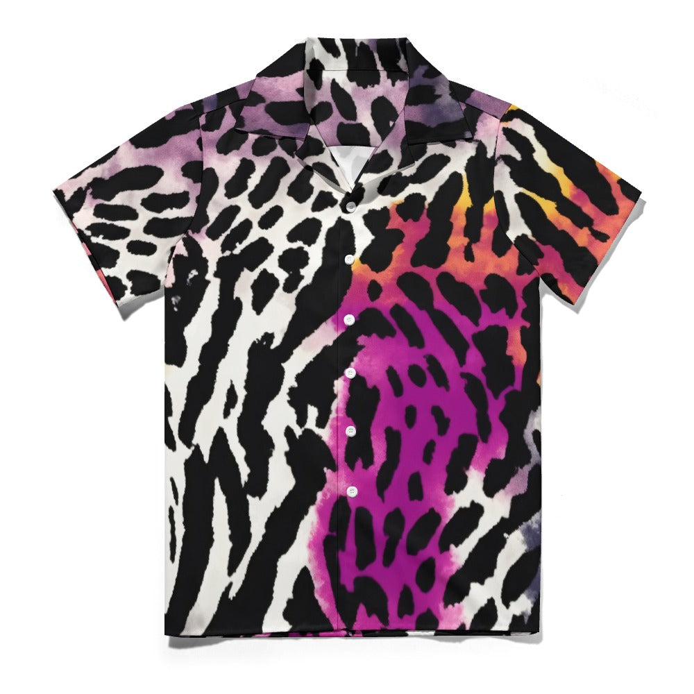 Abstract Leopard Men's Shirt | Cuban Collar Style | Camo Colors