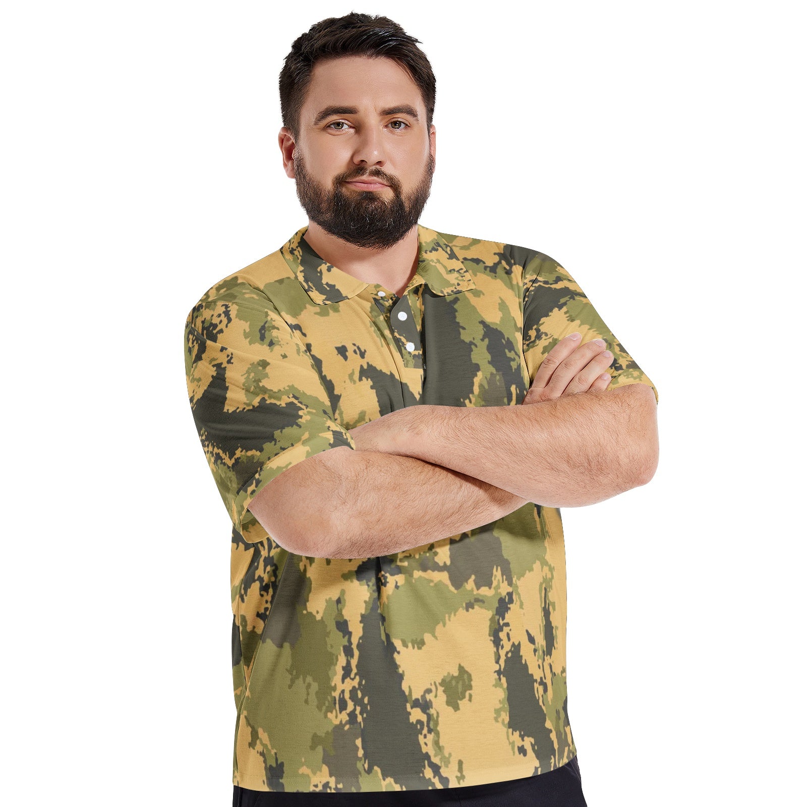 Men's Camo Golf Shirt | Desert Green Watercolor Camouflage Camo Colors