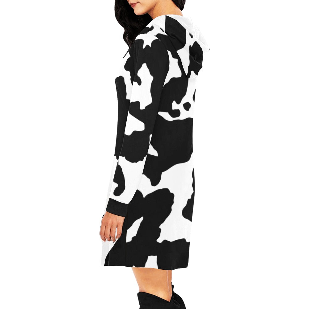 Camo Hoodie Dress | Black and White Cow Print Camo Colors