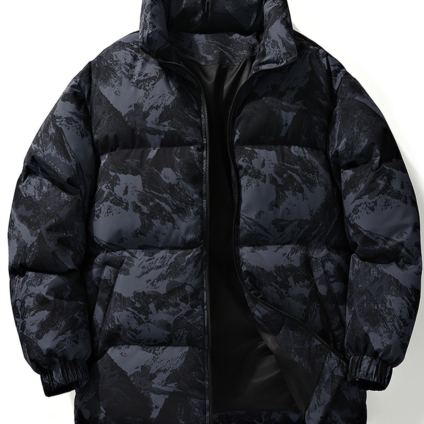 Men's Camo Hooded Puffer Jacket with Zip-Up Front Camo Colors