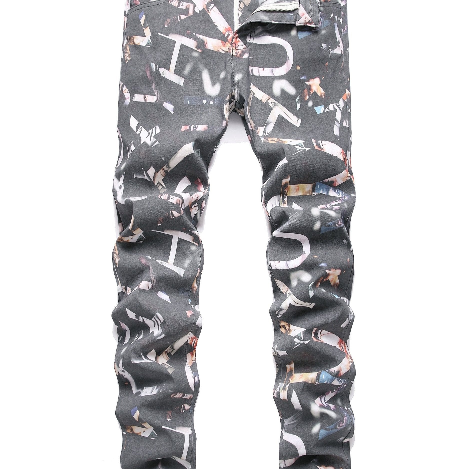 Stretch Skinny Faux Denim for Men: Printed, Ripped, Straight Leg Biker Camo Colors