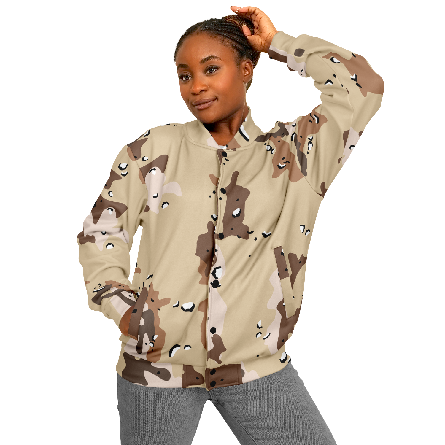 Brown Baseball Jacket in Marines Military Camo Print Camo Colors