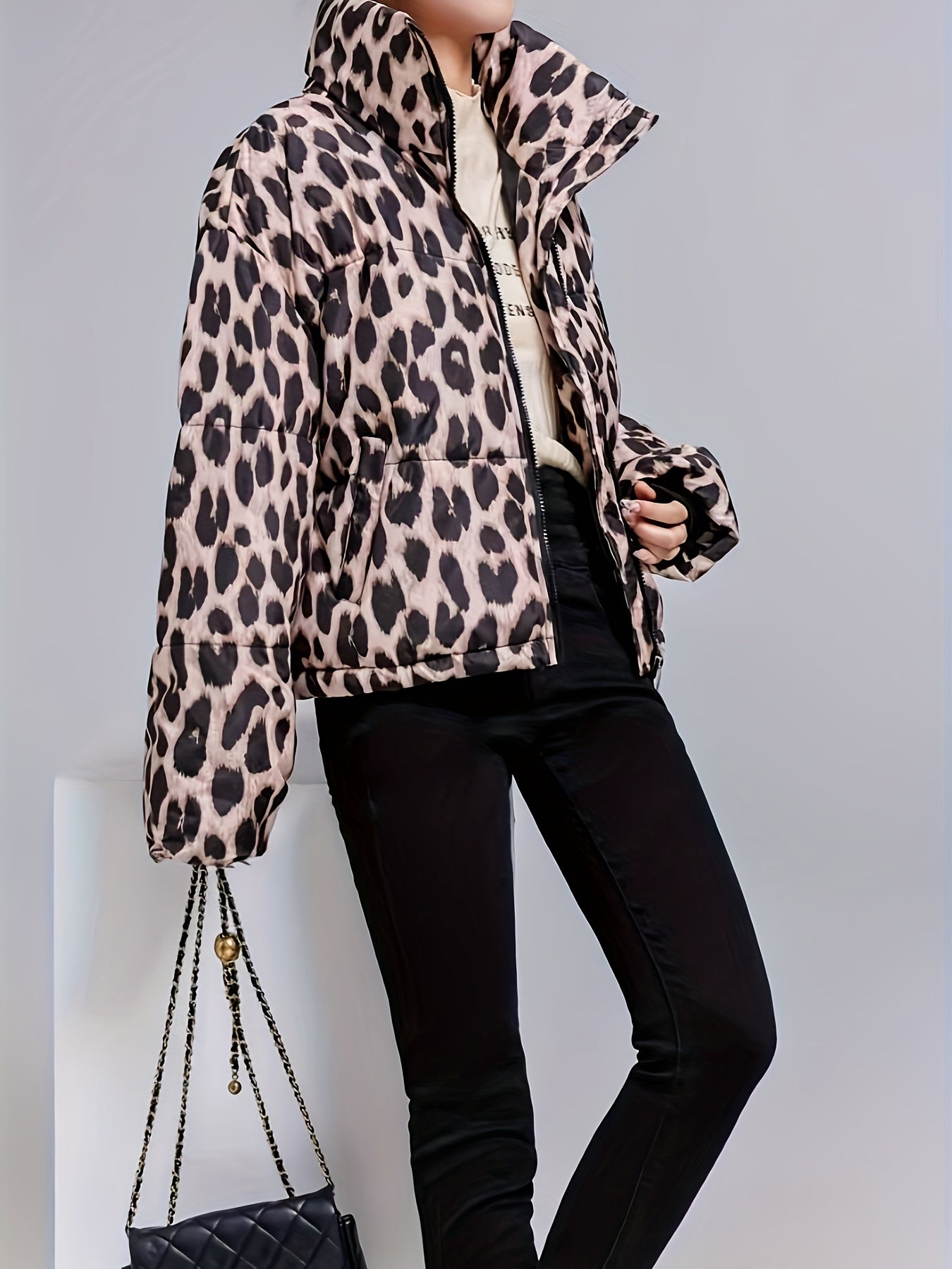 Women's Leopard Print Polyester Padded Jacket | Camo Colors