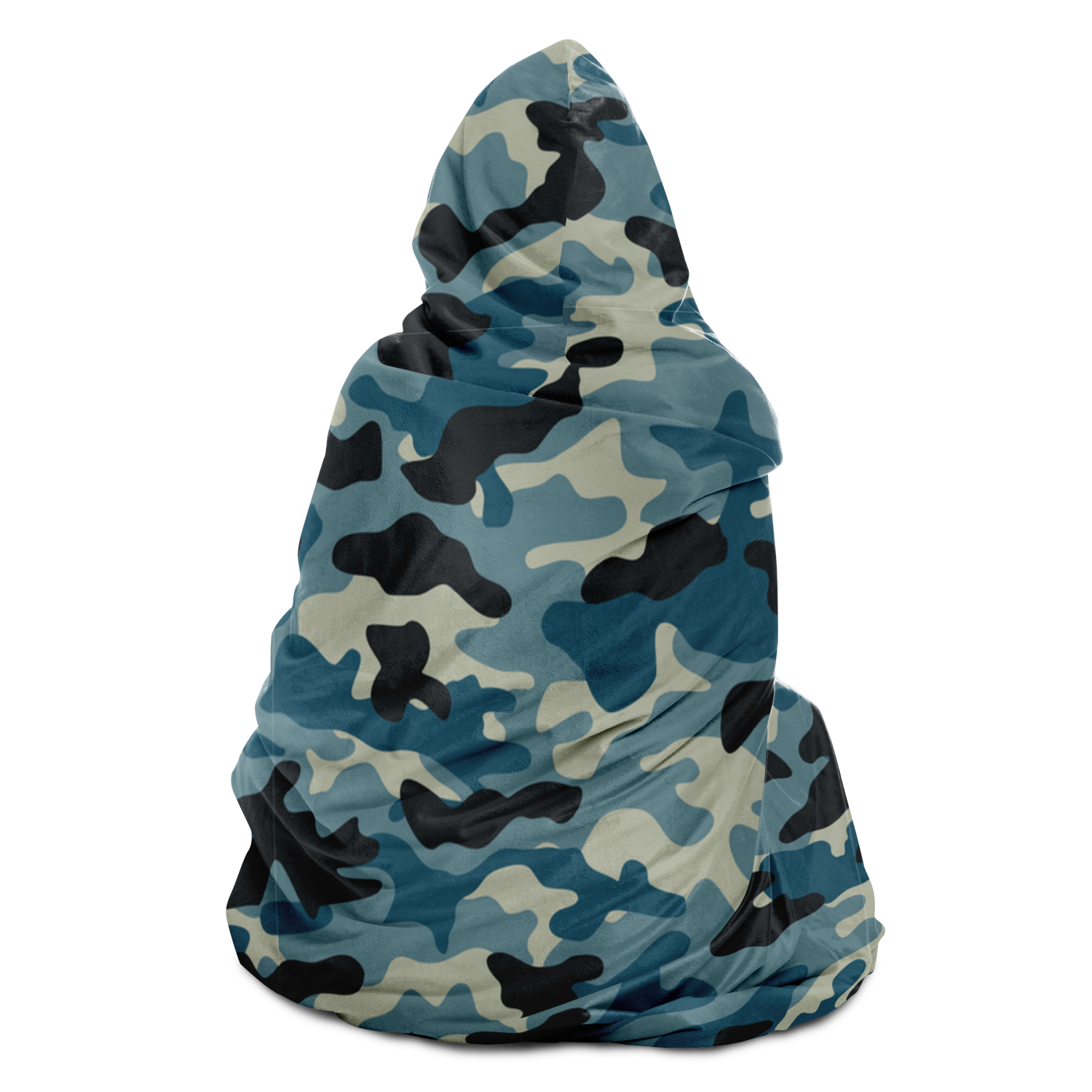 Blanket Hoodie | Blue & Charcoal Camo Print | Microfleece Lining | Camo Colors