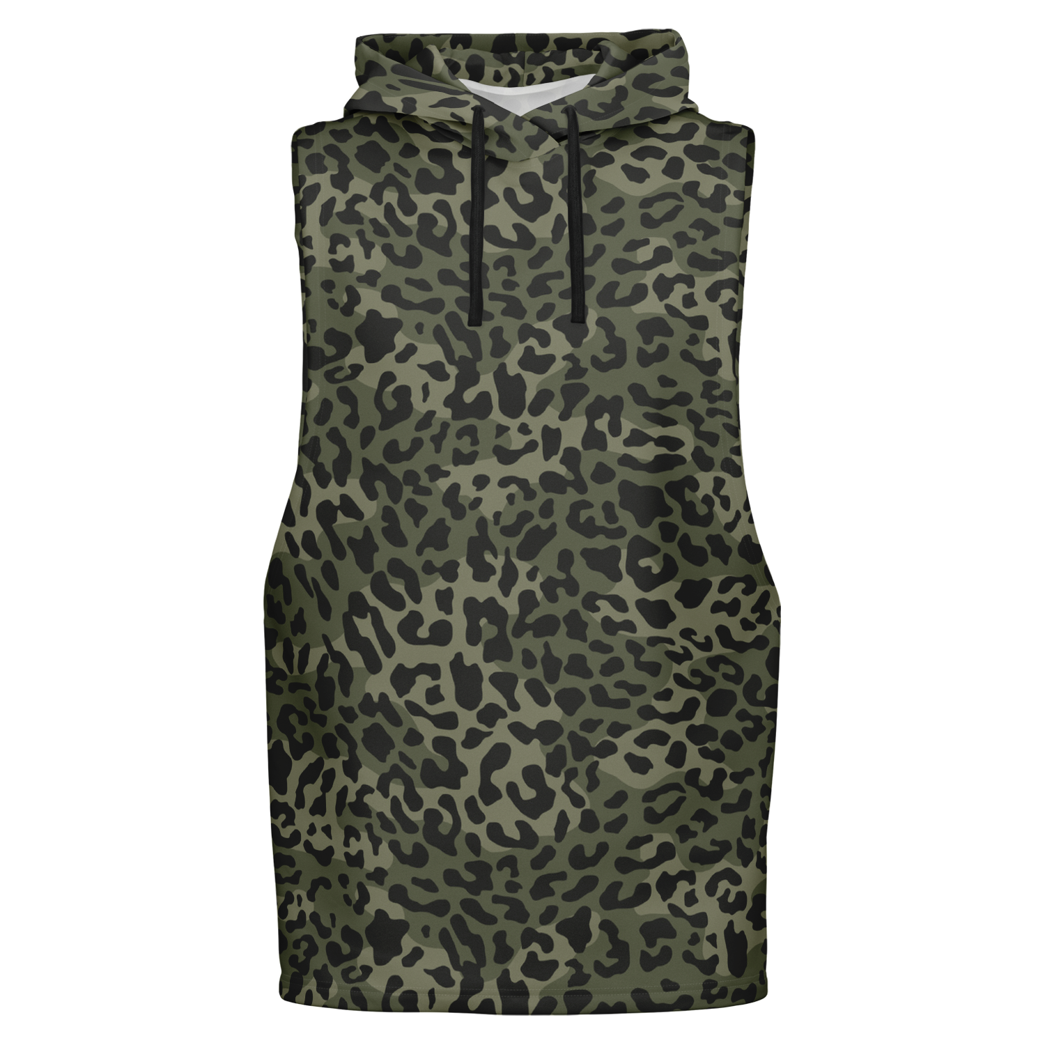 Sleeveless Leopard Hoodie | Shades of Brown and Green | Camo Colors