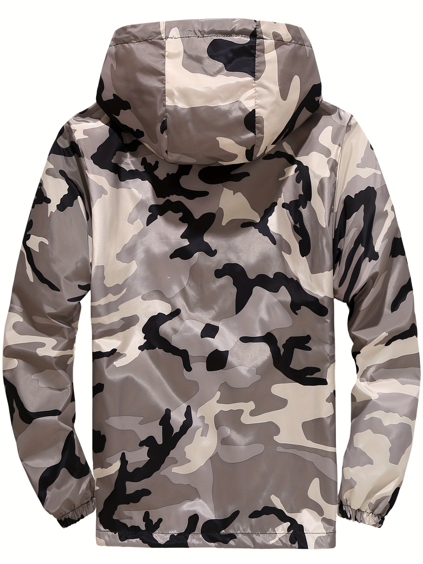 Men's Grey Hooded Zip Up Camouflage Lightweight Jacket Camo Colors