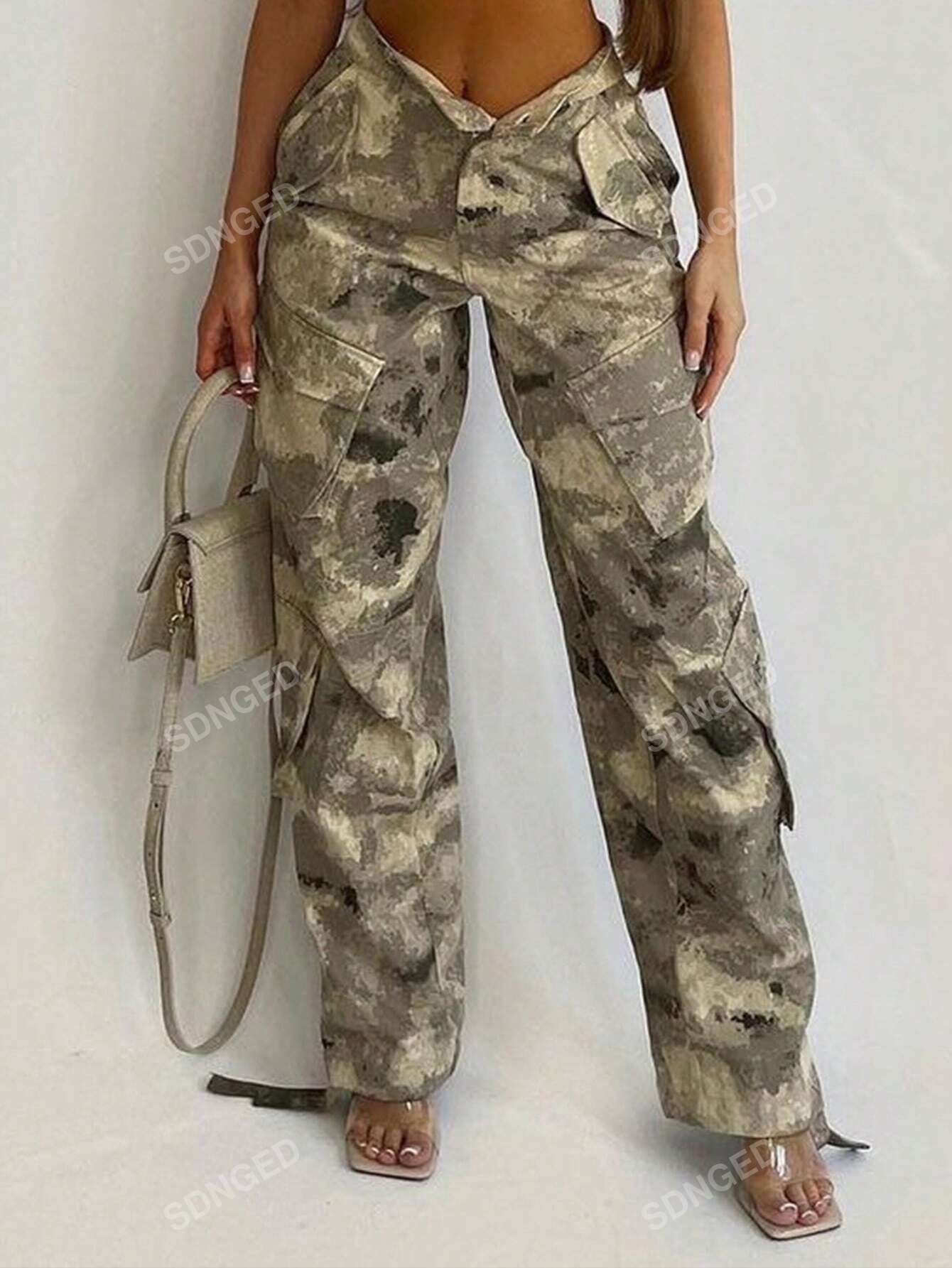 Women's Camouflage Printed Multi-Pocket Cargo Pants Camo Colors
