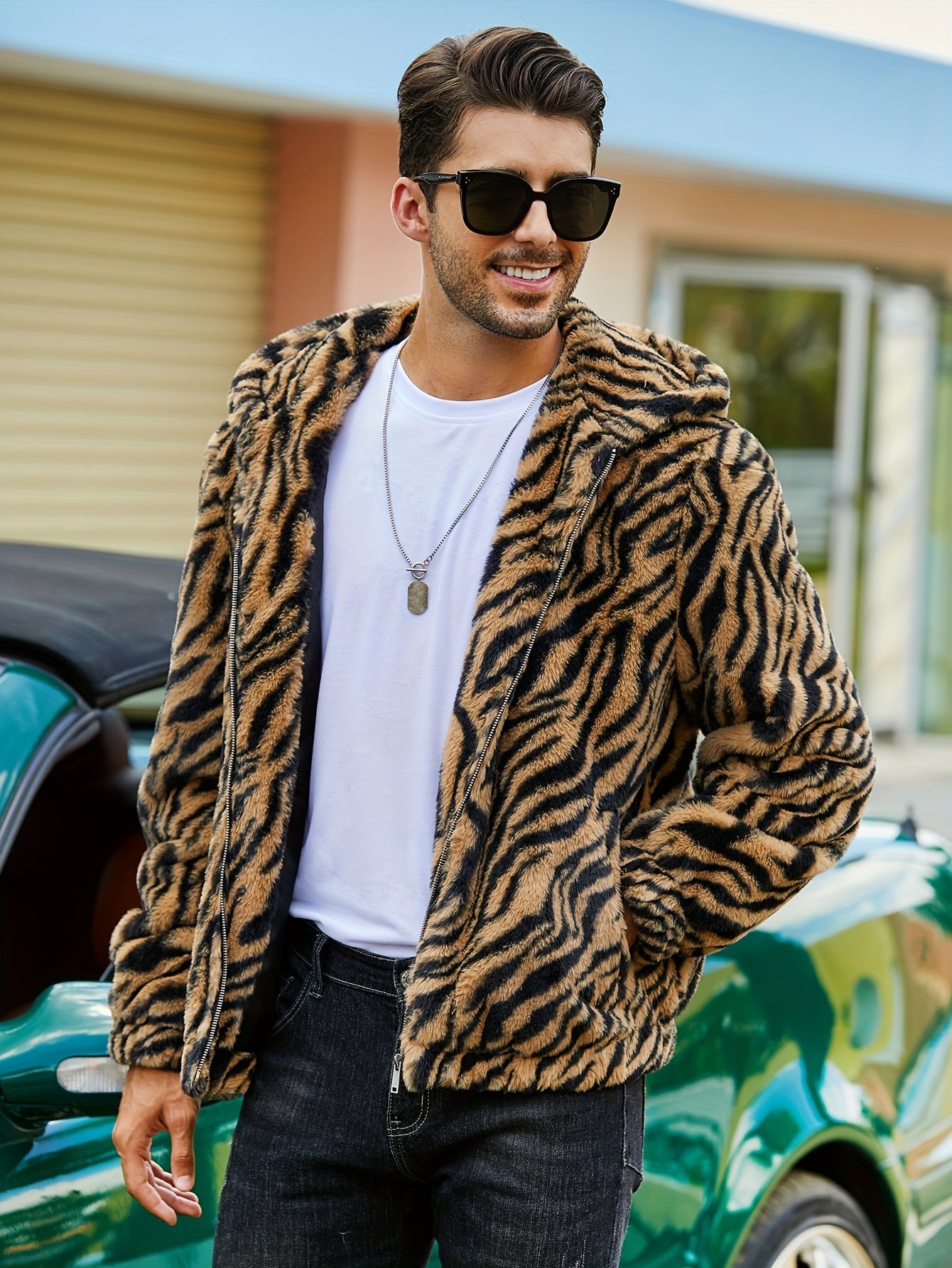 RELISH NOLESS Men's Leopard Print Faux Fur Hooded Jacket | Camo Colors
