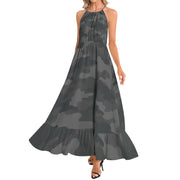 Camo Maxi Dress | Black Camouflage | Ruffle Hem Camo Colors