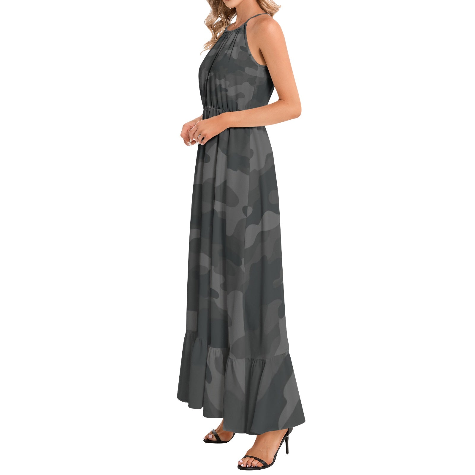 Camo Maxi Dress | Black Camouflage | Ruffle Hem Camo Colors