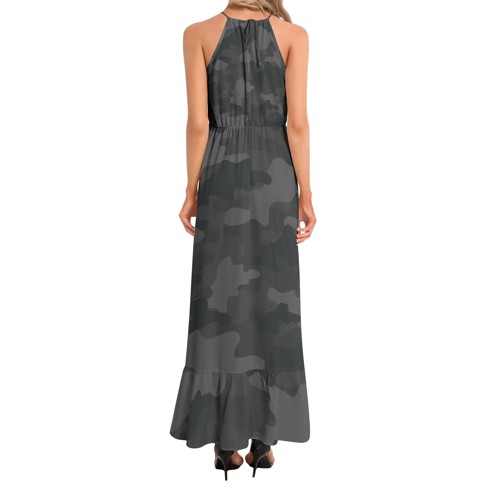 Camo Maxi Dress | Black Camouflage | Ruffle Hem Camo Colors
