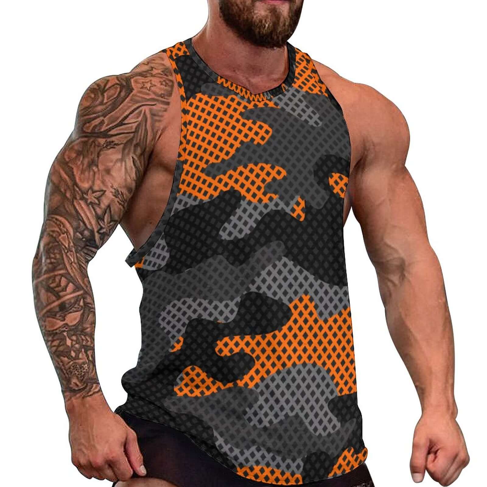 Camo Tank Top | Black & Orange Pixel Camouflage Camo Colors
