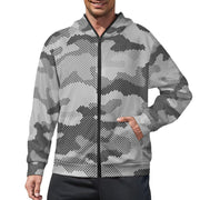 Zip Camo Hoodie | Black & White Dotted Camouflage Camo Colors