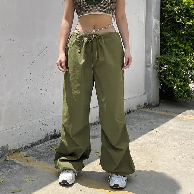 Vintage-inspired Wide Leg Cargo Pants Camo Colors