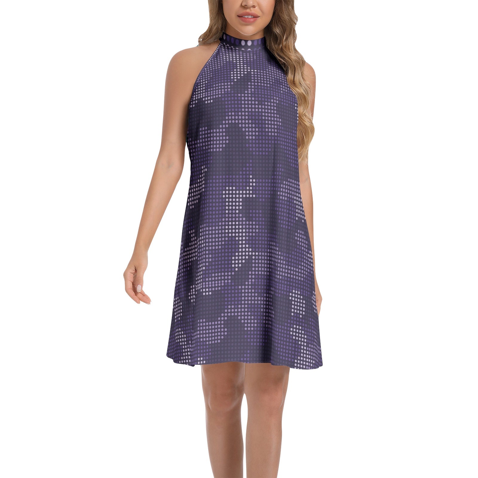 Flared Camo Dress | Halter Neck | Blue LED Camouflage Camo Colors