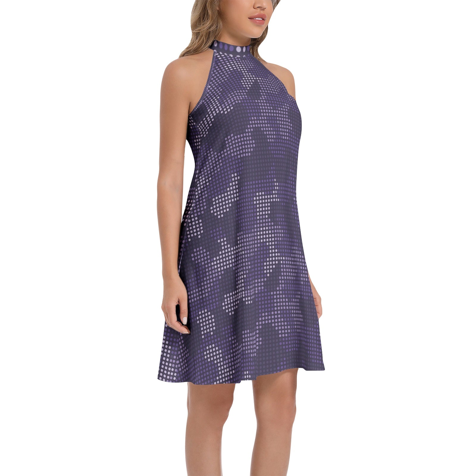 Flared Camo Dress | Halter Neck | Blue LED Camouflage Camo Colors