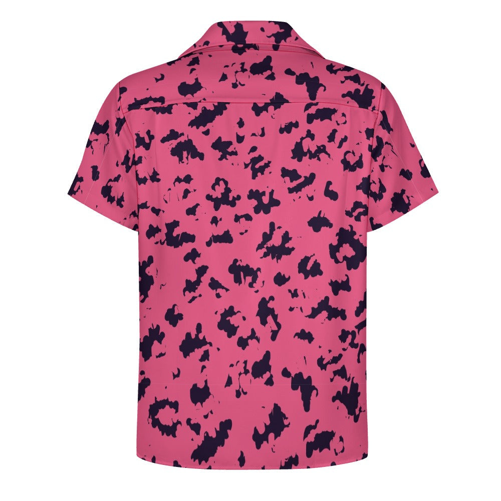Pink Leopard Men's Shirt | Classic Cuban Collar Design | Camo Colors