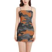 Camo Mini Dress | Spaghetti Strap | Orange and Black Pixel Camo Colors