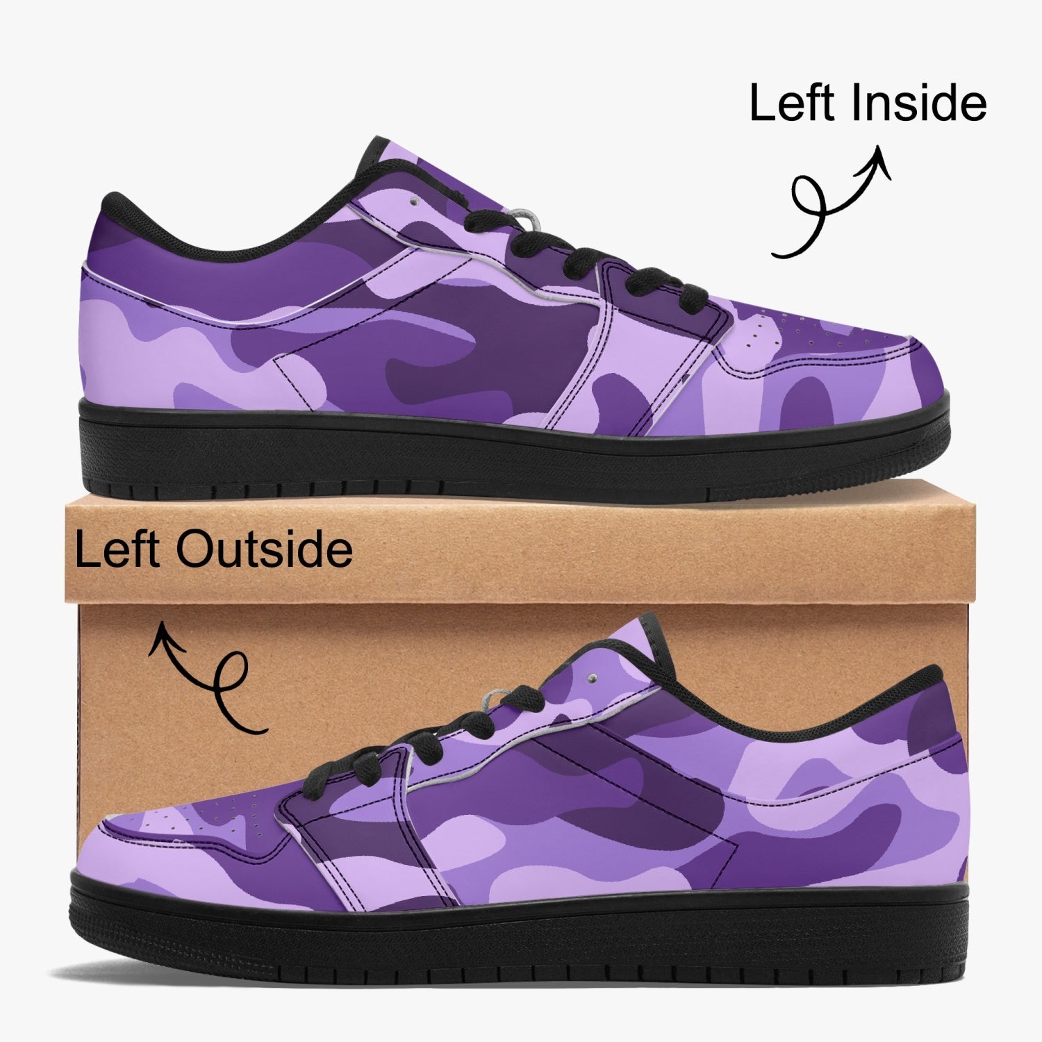 Camo Sneakers | Purple Blue Low-Top Leather Camouflage Shoes Camo Colors