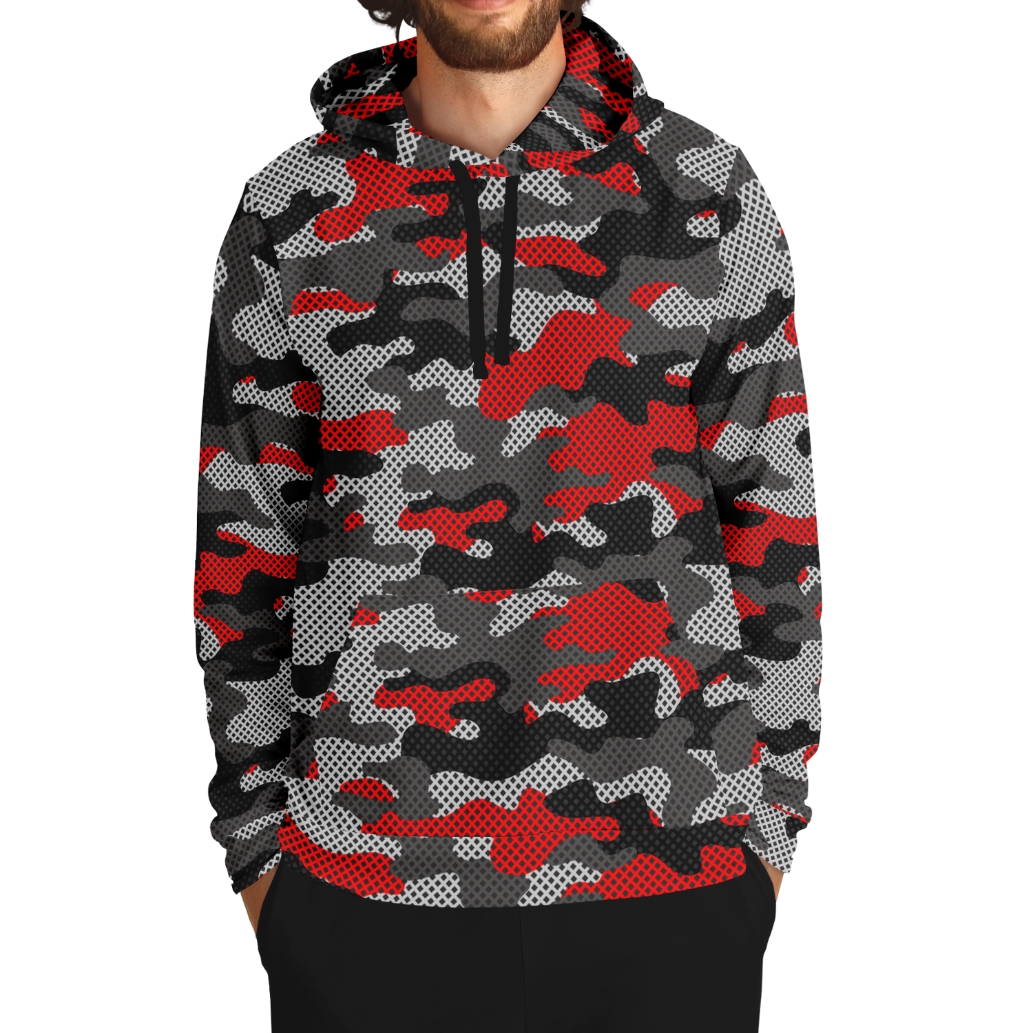 Red Camo Hoodie | Black and Gray Pixel Camouflage Camo Colors