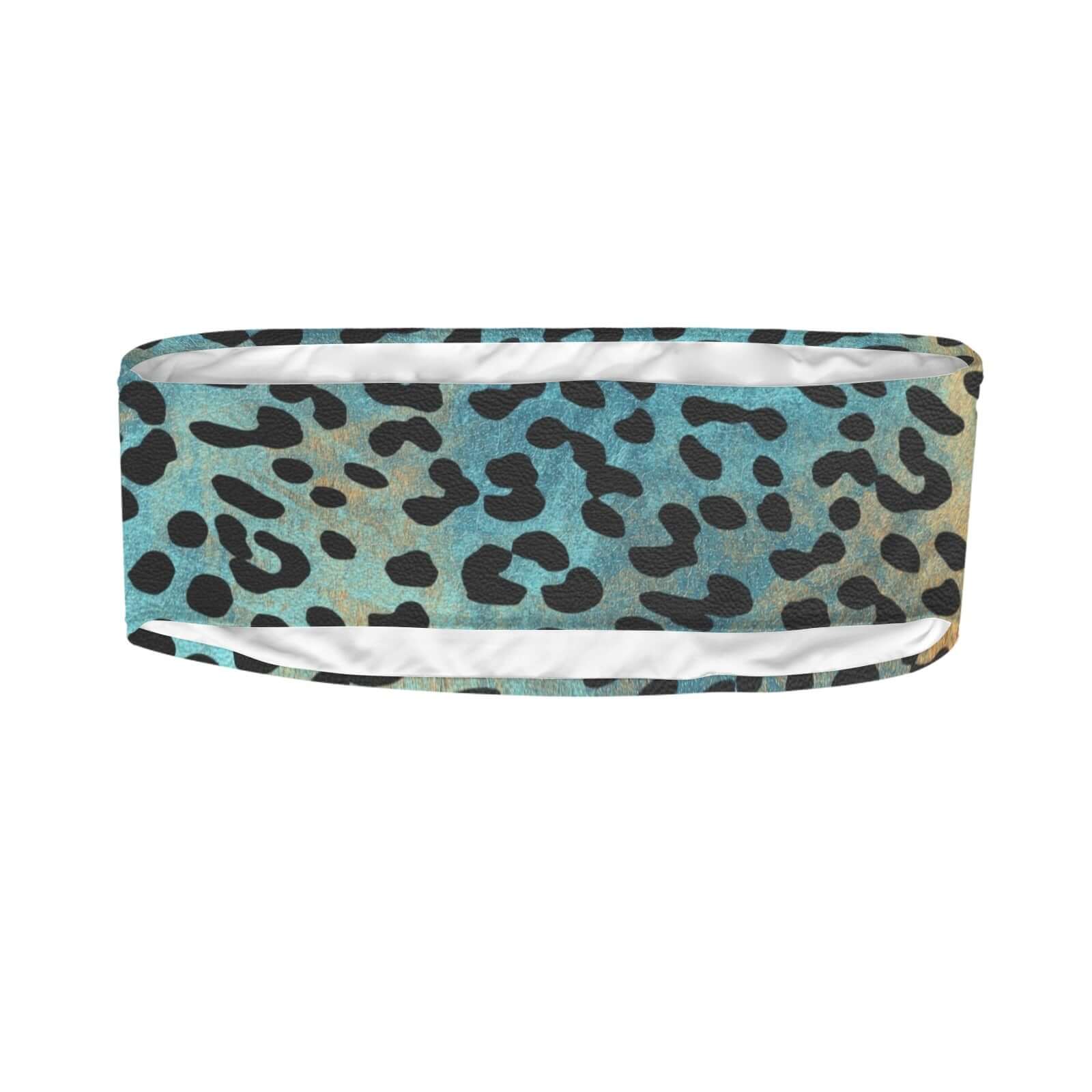 Blue and Orange Safari Leopard Print Bandeau | Chest Wrap Bikini Top | Camo Colors