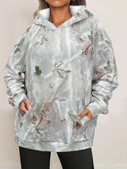 Plus Size Leaf Print Hoodie for Women | Light Grey Camo Colors